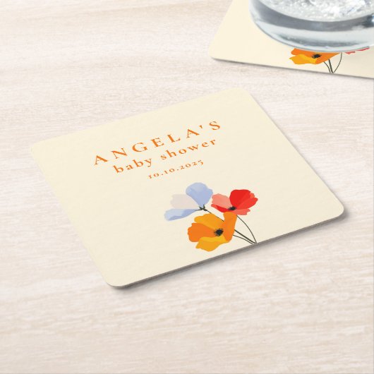 ポピーはっきりしたフローラの赤ちゃんシャワー スクエアペーパーコースター (アングル)