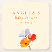 ポピーはっきりしたフローラの赤ちゃんシャワー スクエアペーパーコースター (正面)