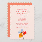 ポピーはっきりしたフローラの赤ちゃんシャワー 招待状 (正面/裏面)
