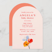 ポピーはっきりしたフローラの赤ちゃんシャワー 招待状 (正面/裏面)