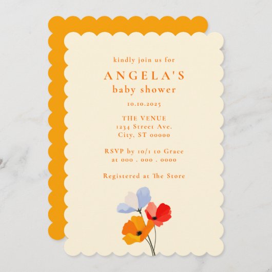 ポピーはっきりしたフローラの赤ちゃんシャワー 招待状 (正面/裏面)