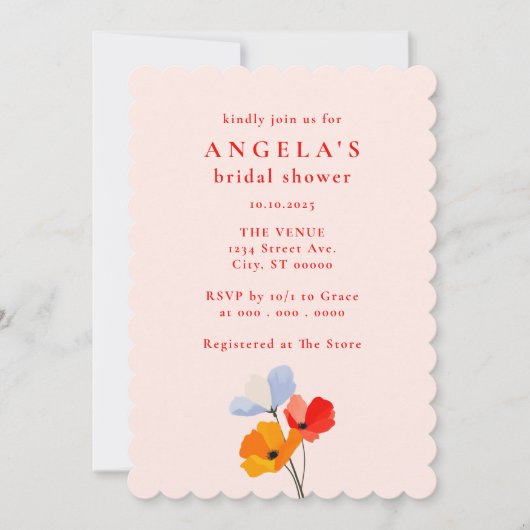 ポピーはっきりしたフローラブライダルシャワー 招待状 (正面)