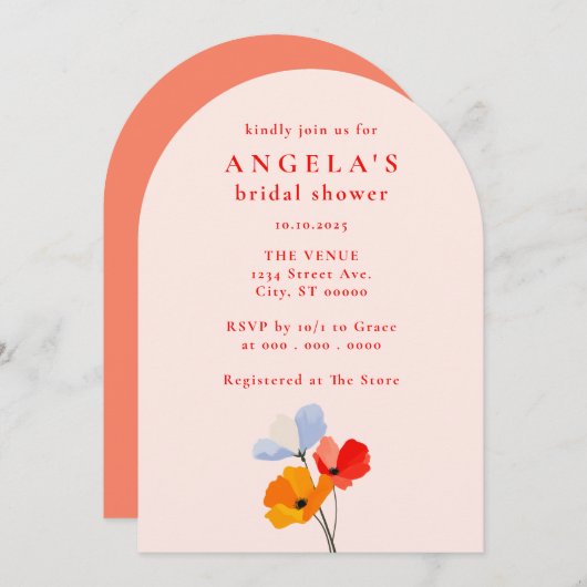 ポピーはっきりしたフローラブライダルシャワー 招待状 (正面/裏面)
