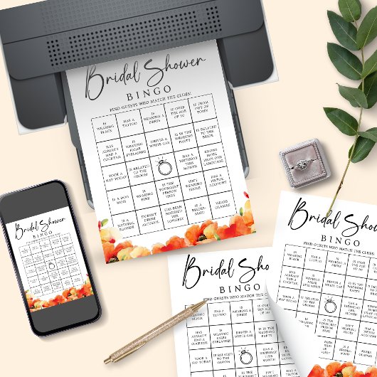 ポピーはゲストを見つけるブライダルシャワービンゴゲーム 招待状