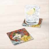 ポピーを持つミュシャ スクエアペーパーコースター (インサイチュ)