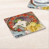 ポピーを持つミュシャ スクエアペーパーコースター (アングル)