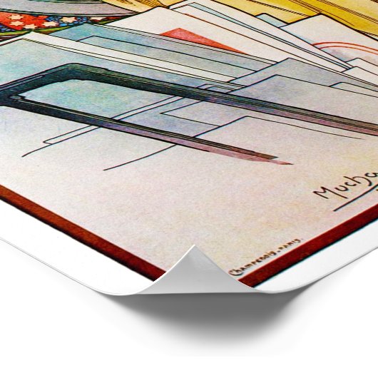 ポピーを持つミュシャ ポスター (角)