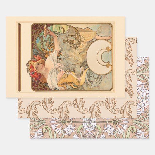 ポピーを髪に入れた女性、ギフト ラッピングペーパーシート (セット)