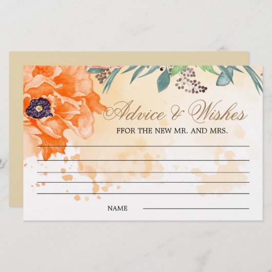 ポピーアドバイスとウィッシュブライダルシャワーの文房具 便箋 (正面/裏面)