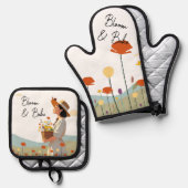 ポピーイラストレーションカスタムガーデナーベイカーギフト 鍋つかみ&鍋敷きセット (正面/裏面)