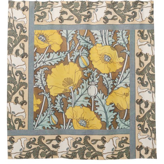 ポピーイラストレーション黄色の花 シャワーカーテン (正面)