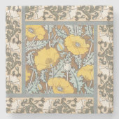 ポピーイラストレーション黄色の花 ストーンコースター (正面)