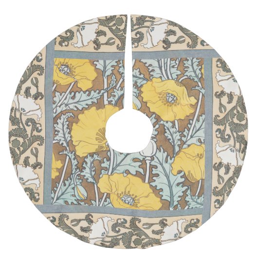 ポピーイラストレーション黄色の花 ブラッシュドポリエステルツリースカート (正面)