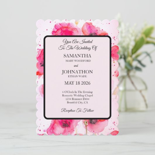 ポピーウォーターカラーフラワーフローラ結婚式招待状 招待状 (スタンド正面)