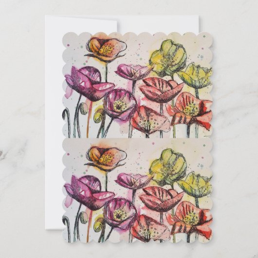 ポピーウォーターカラーフラワーフローラ結婚式招待状 招待状 (裏面)