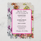 ポピーウォーターカラーフラワーフローラ結婚式招待状 招待状 (正面/裏面)