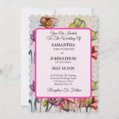 ポピーウォーターカラーフラワーフローラ結婚式招待状 招待状 (正面)