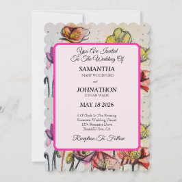 ポピーウォーターカラーフラワーフローラ結婚式招待状 招待状