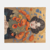 ポピーエレガントの花の花束を持つ女性 フリースブランケット (正面(横))