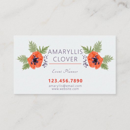 ポピーエレガントズオレンジフローラルパターン 名刺 (裏面)