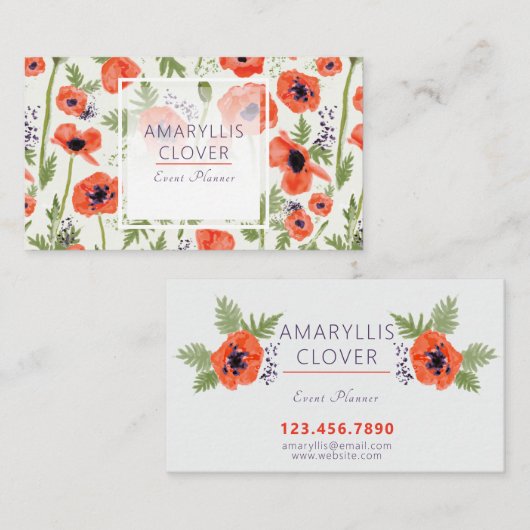 ポピーエレガントズオレンジフローラルパターン 名刺 (正面/裏面)