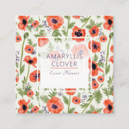 ポピーエレガントズオレンジ色の水彩パターン スクエア名刺