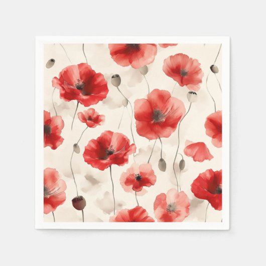 ポピーエレガントズ柄のナプキン スタンダードカクテルナプキン (正面)