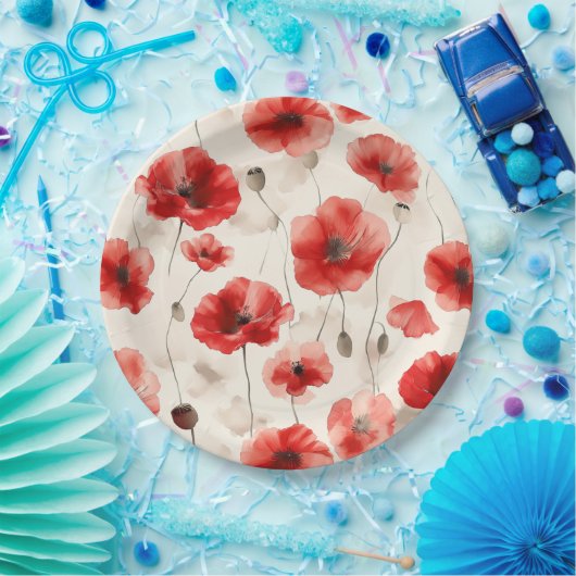 ポピーエレガントズ柄のナプキン ペーパープレート (パーティー)