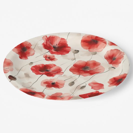 ポピーエレガントズ柄のナプキン ペーパープレート (アングル)