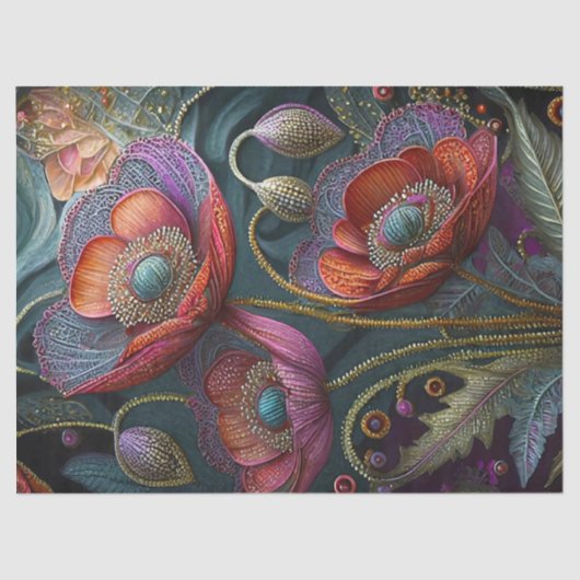 ポピーエレガントタペストリ王室のレッド&パープル，ゴールズ 薄葉紙 (正面)