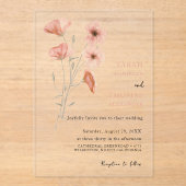 ポピーエレガントピー牧草地オレンジ結婚色の花 アクリル招待状 (正面)