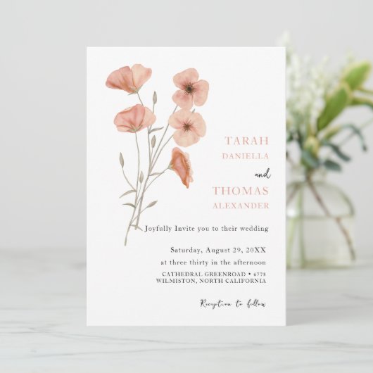 ポピーエレガントピー牧草地オレンジ結婚色の花 招待状 (スタンド正面)