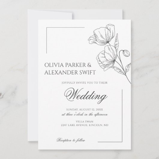 ポピーエレガントフシンプルァラ結婚ス 招待状 (正面)