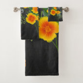 ポピーカスタムスとバタフライをセットしたブラックタオル バスタオルセット (インサイチュ)