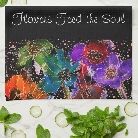 ポピーカラフルの花1/2折りキッチンタオル キッチンタオル (折り畳み)