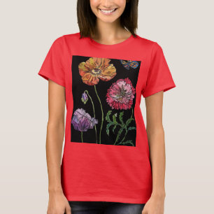 ポピーカラフルウォーター絵画カラーのアートフローラ Tシャツ