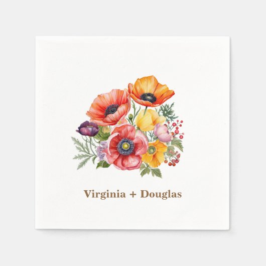 ポピーカラフルズ結婚ナプキン スタンダードカクテルナプキン (正面)