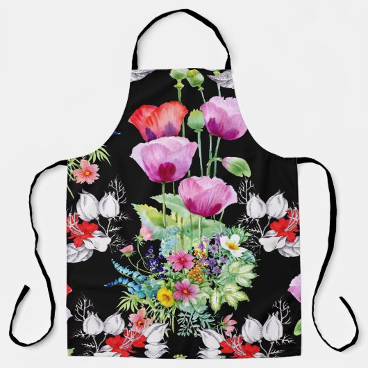 ポピーカラフルピー夏の花パターン エプロン (正面)