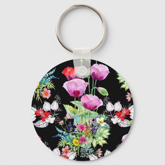 ポピーカラフルピー夏の花パターン キーホルダー (正面)