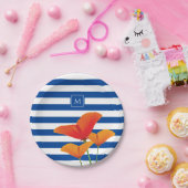 ポピーシックブルーズモノグラム ペーパープレート (パーティー)