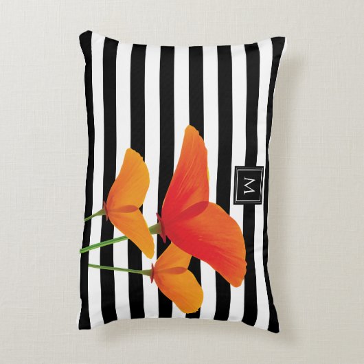 ポピーシック黒いズストライプモノグラム アクセントクッション (裏面(縦))