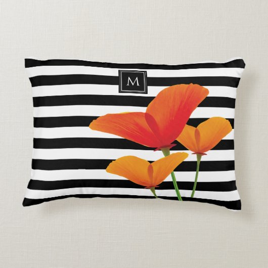 ポピーシック黒いズストライプモノグラム アクセントクッション (裏面)