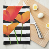 ポピーシック黒いズストライプモノグラム キッチンタオル (四つ折り)