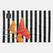 ポピーシック黒いズストライプモノグラム キッチンタオル (横)