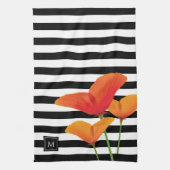 ポピーシック黒いズストライプモノグラム キッチンタオル (縦)