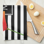 ポピーシック黒いズストライプモノグラム キッチンタオル (四つ折り)