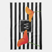 ポピーシック黒いズストライプモノグラム キッチンタオル (縦)