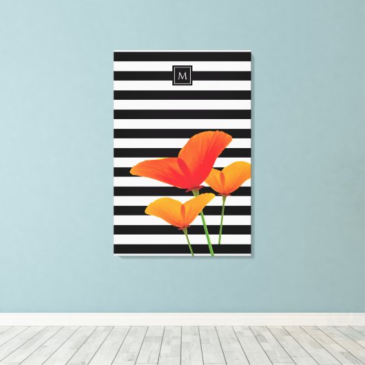 ポピーシック黒いズストライプモノグラム キャンバスプリント (インサイチュ (ウッドフロア))