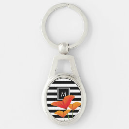 ポピーシック黒いズストライプモノグラム キーホルダー