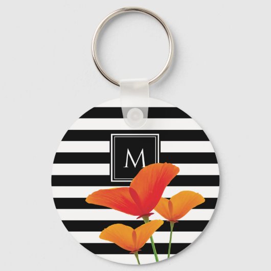 ポピーシック黒いズストライプモノグラム キーホルダー (正面)